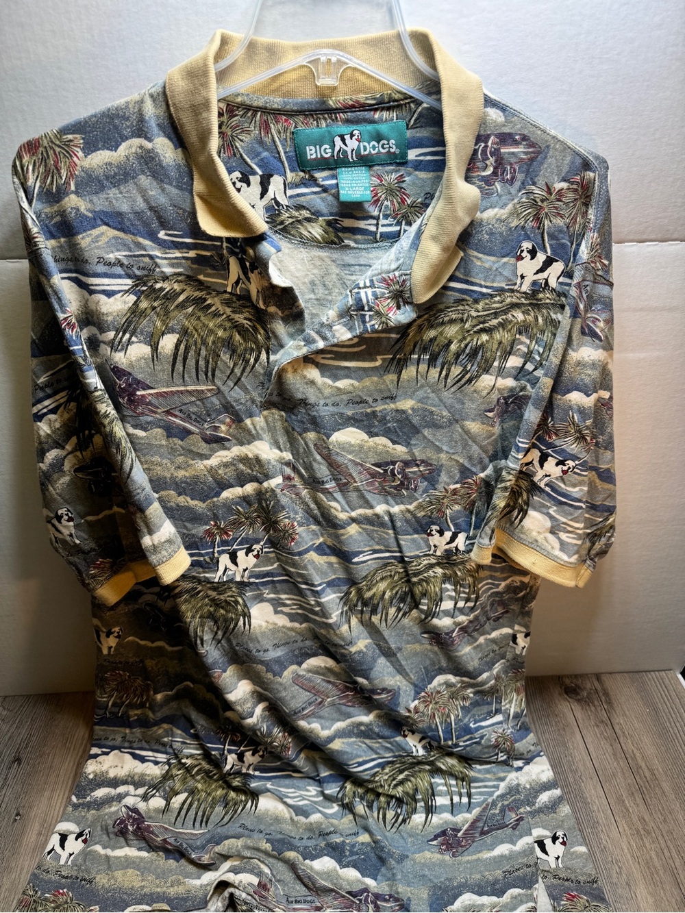 Vtg Big Dogs Air Big Dogs Tropical All Over Print Caribbean Golf Polo Size XL